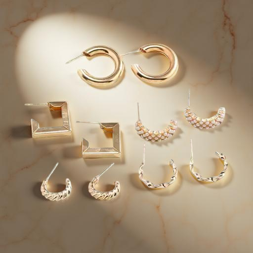 Combo of 5 Pairs – Twisted Pearl Hoop Earrings for Women