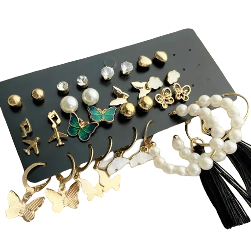 ✨ 17-in-1 Gold Plated Earrings Combo for Women & Girls