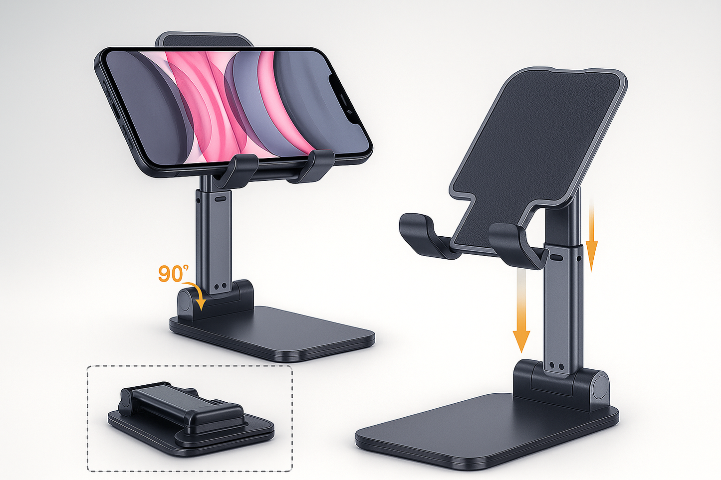 Mobile Phone Holder, Adjustable, Foldable, Anti-Skid, Wide Compatibility(Black)