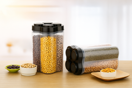 Airtight Transparent Plastic Lock Food Storage 4 Section Container Jar for Grocery, Fridge Container & Containers, Kitchen Storage Box & Container Set (Pack Of 2)