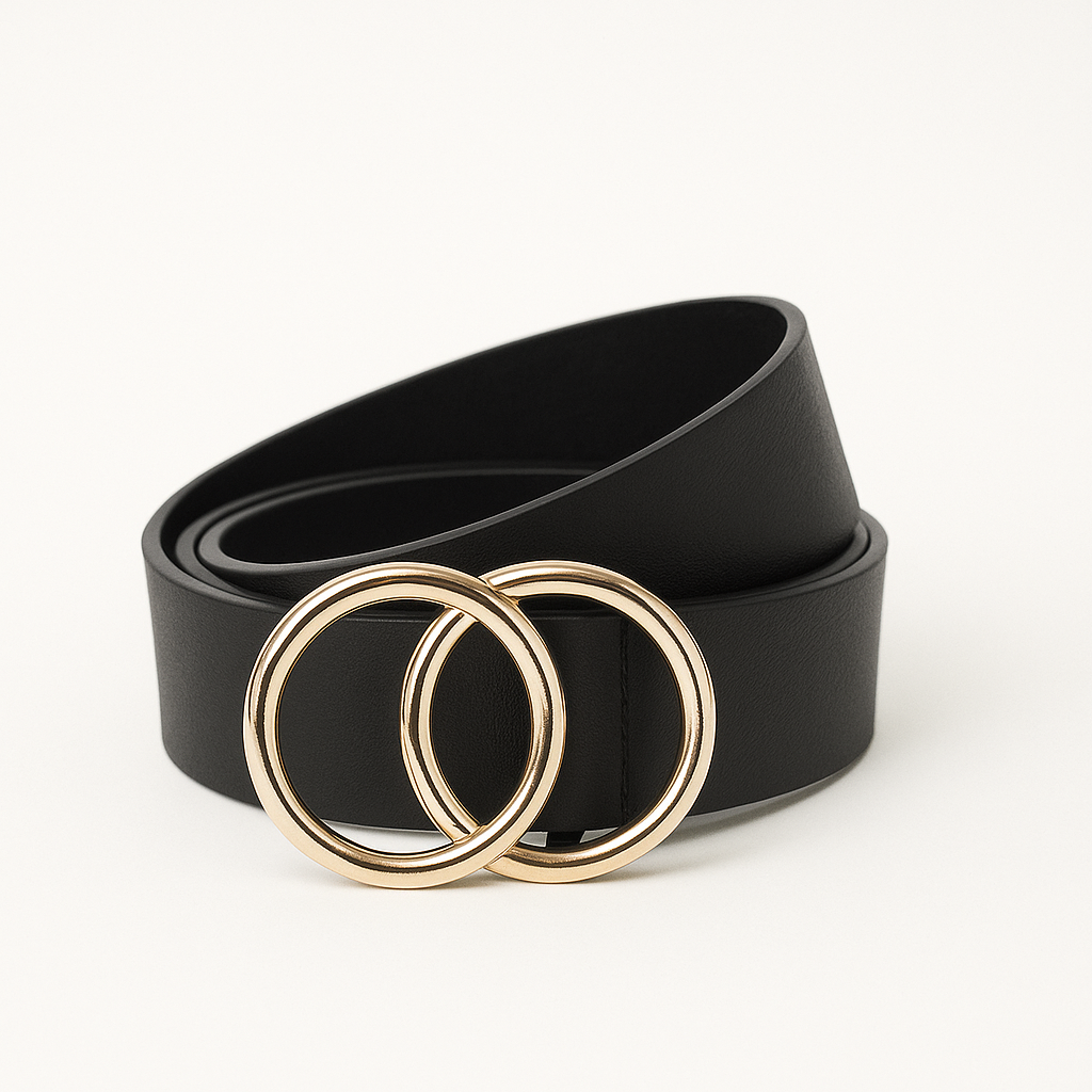 Satyam Belts Black Double Ring Faux Leather Belt For Women's & Girls | Formal & Casual Belt For Ladies | Double Ring Belt For Ladies